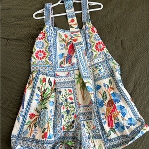 FARM Rio White Floral & Tropical Print Romper with Blue Trim